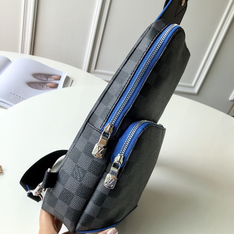 1:1 Replica Louis Vuitton LV Avenue Slingbag NM Damier Graphite Canvas Blue Unique Bag For Men N40008 - 12.2in/31cm - Image 2
