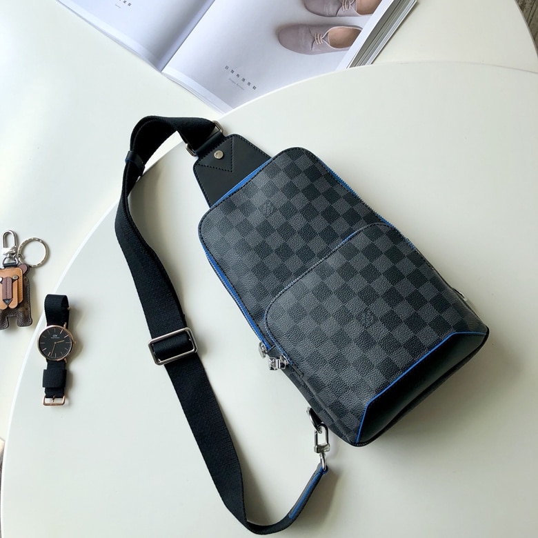1:1 Replica Louis Vuitton LV Avenue Slingbag NM Damier Graphite Canvas Blue Unique Bag For Men N40008 - 12.2in/31cm - Image 3