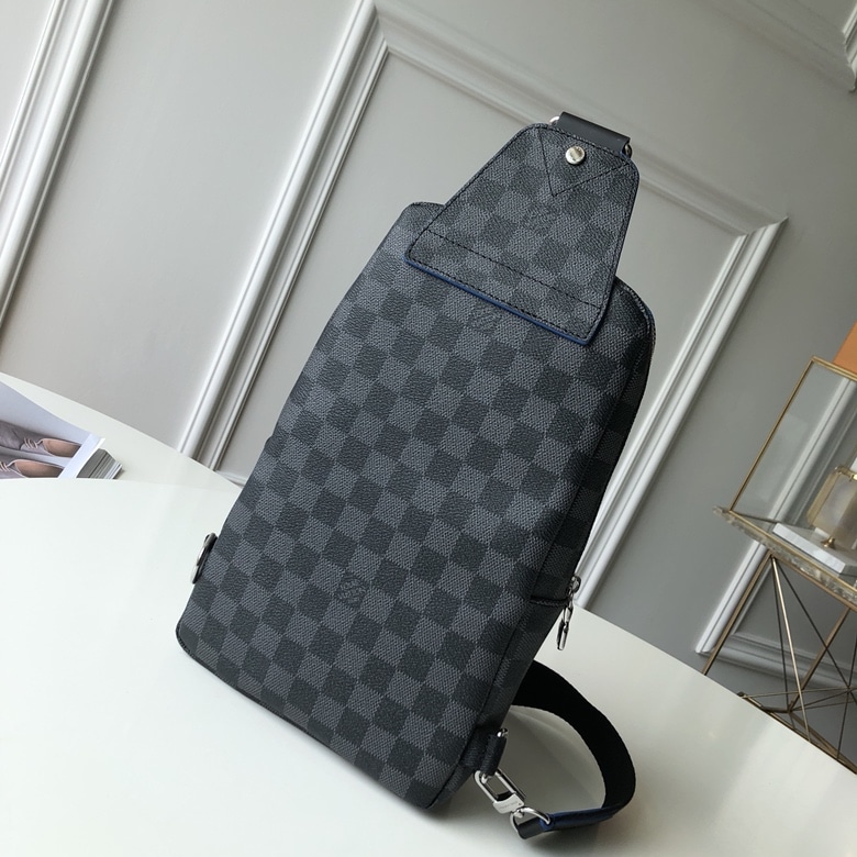 1:1 Replica Louis Vuitton LV Avenue Slingbag NM Damier Graphite Canvas Blue Unique Bag For Men N40008 - 12.2in/31cm - Image 4
