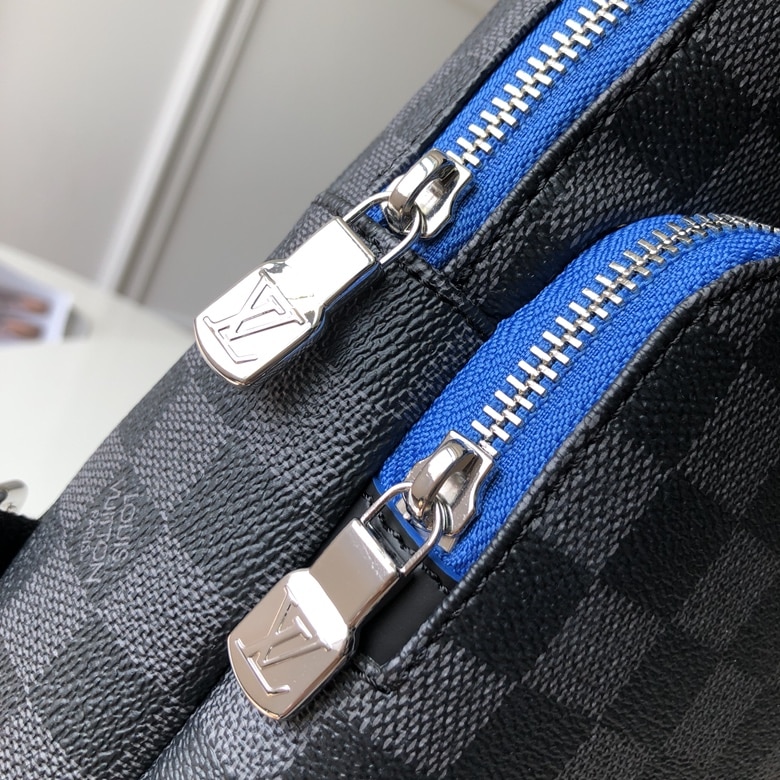 1:1 Replica Louis Vuitton LV Avenue Slingbag NM Damier Graphite Canvas Blue Unique Bag For Men N40008 - 12.2in/31cm - Image 5