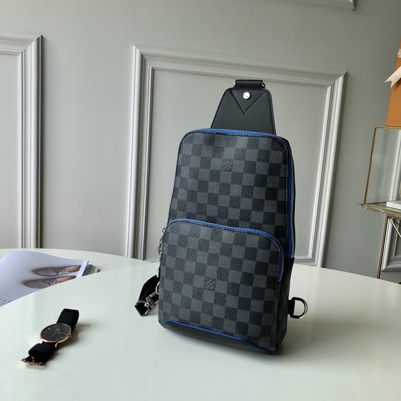 1:1 Replica Louis Vuitton LV Avenue Slingbag NM Damier Graphite Canvas Blue Unique Bag For Men N40008 - 12.2in/31cm