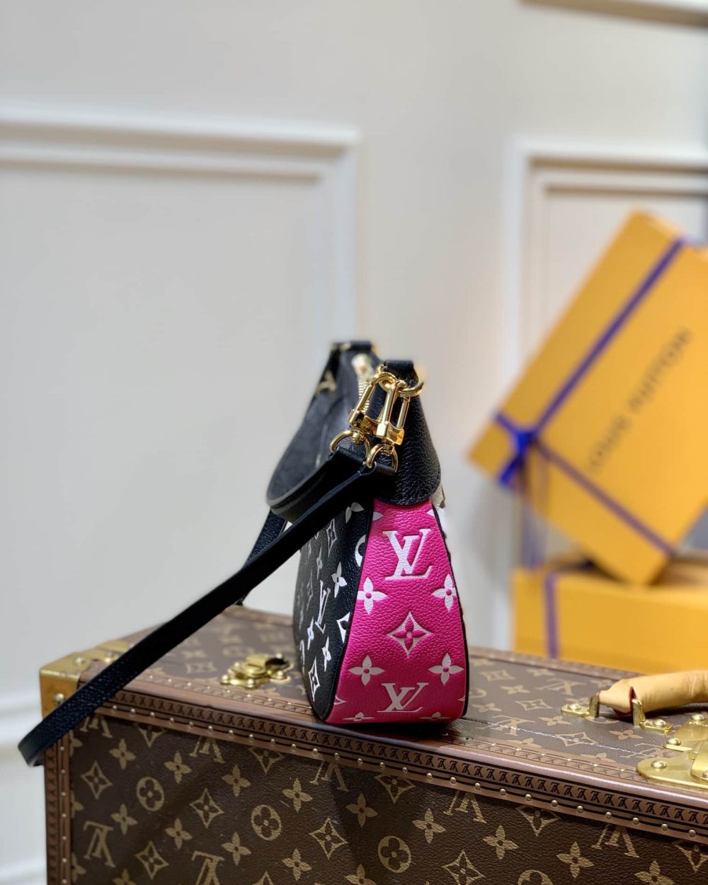 1:1 Replica Louis Vuitton LV Bagatelle Bicolor Monogram Empreinte Leather Luxury Bag For Women M46091 - 22cm/8.7in