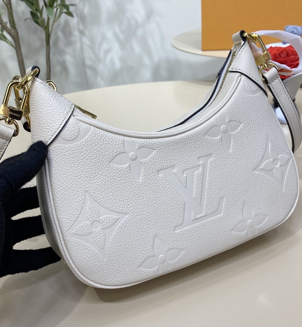 1:1 Replica Louis Vuitton LV Bagatelle Monogram Empreinte Creme Beige Luxury Bag For Women M46099 - 22cm