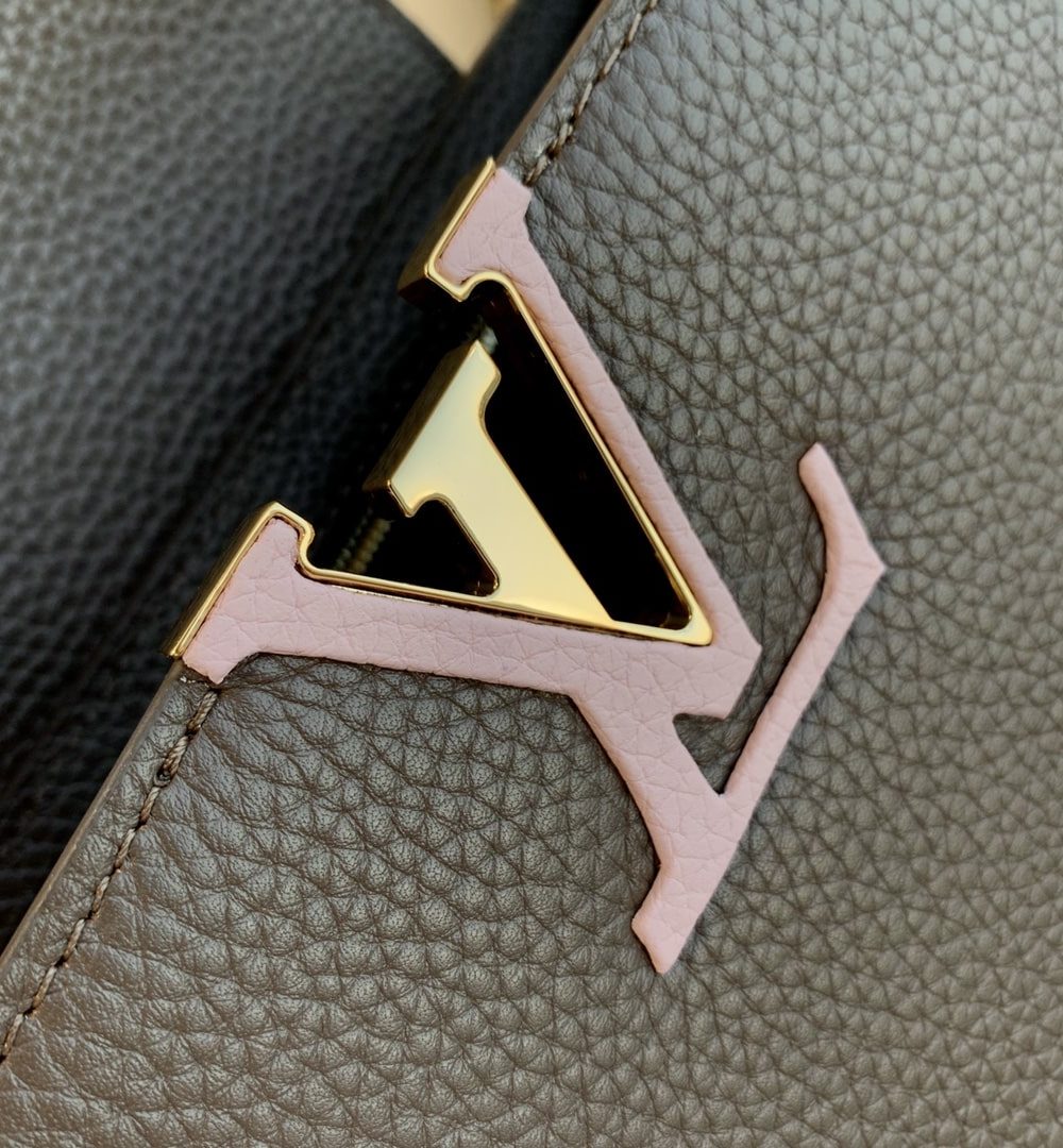 1:1 Replica Louis Vuitton LV Capucines BB Taurillon Smokey Brown Green/ Creme/ Pink Luxury Bag For Women M59516 - 27cm/10.6in