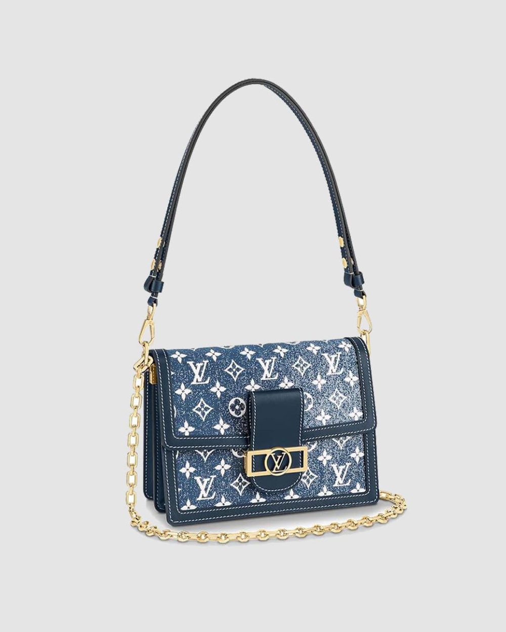 1:1 Replica Louis Vuitton LV Dauphine MM Denim Jacquard Monogram Pattern Navy Blue Luxury Bag For Women M59631 - 9.8in/25cm