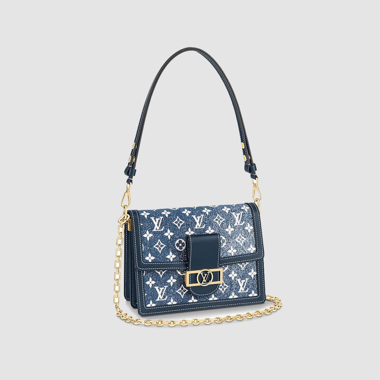 1:1 Replica Louis Vuitton LV Dauphine MM Denim Jacquard Monogram Pattern Navy Blue Luxury Bag For Women M59631 - 9.8in/25cm