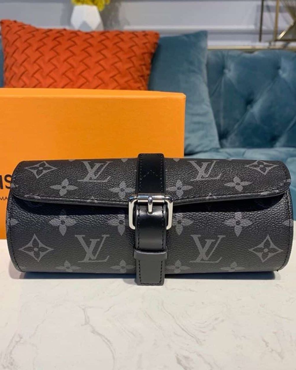 1:1 Replica Louis Vuitton LV 3 Watch Case Monogram Eclipse Canvas Unique Bag For Men M43385 - 7.9in/20cm
