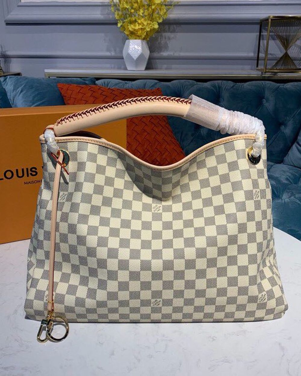 1:1 Replica Louis Vuitton LV Artsy MM Damier Azur Canvas Luxury Bag For Women N40253 - 16.1in/41cm