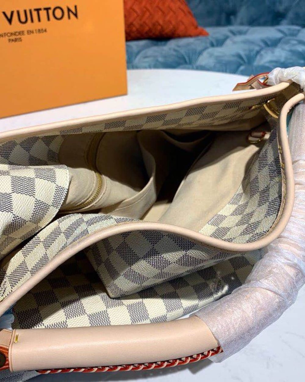 1:1 Replica Louis Vuitton LV Artsy MM Damier Azur Canvas Luxury Bag For Women N40253 - 16.1in/41cm