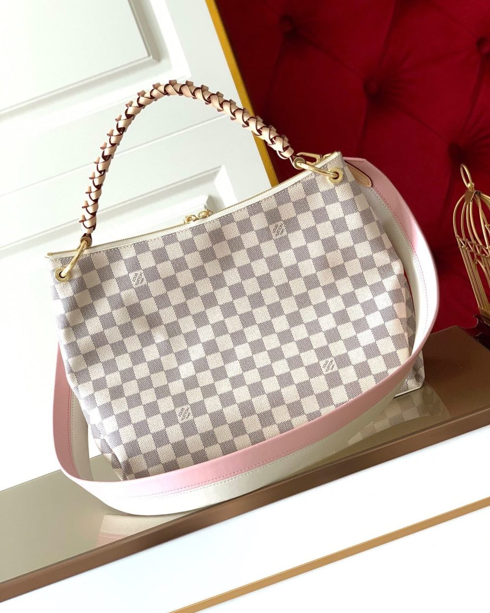 1:1 Replica Louis Vuitton LV Beaubourg Hobo MM Damier Azur Canvas Luxury Bag For Women N40343 - 12.6in/32cm
