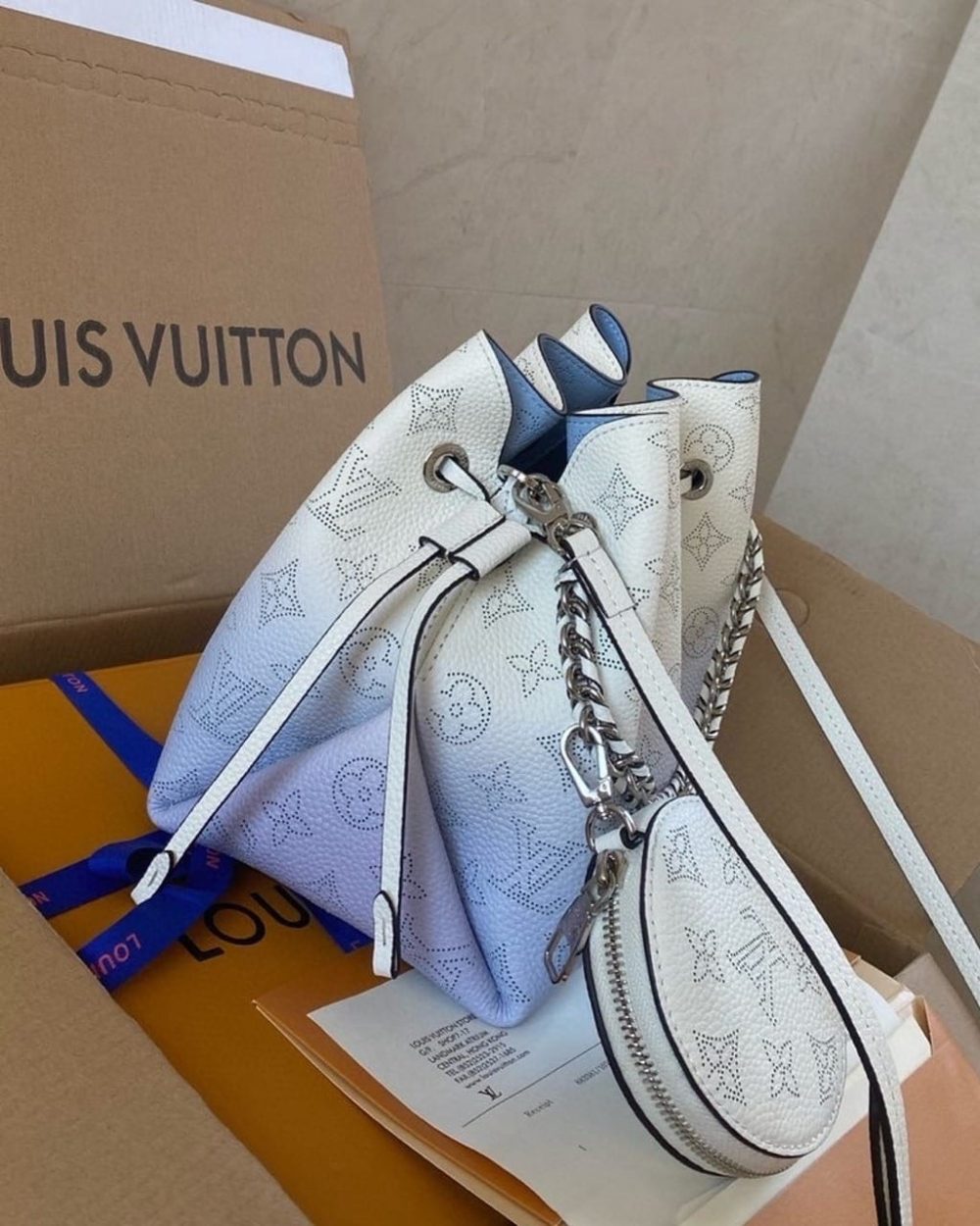 1:1 Replica Louis Vuitton LV Bella Bucket Bag Light Blue Luxury Bag For Women M57856 - 7.5in/19cm