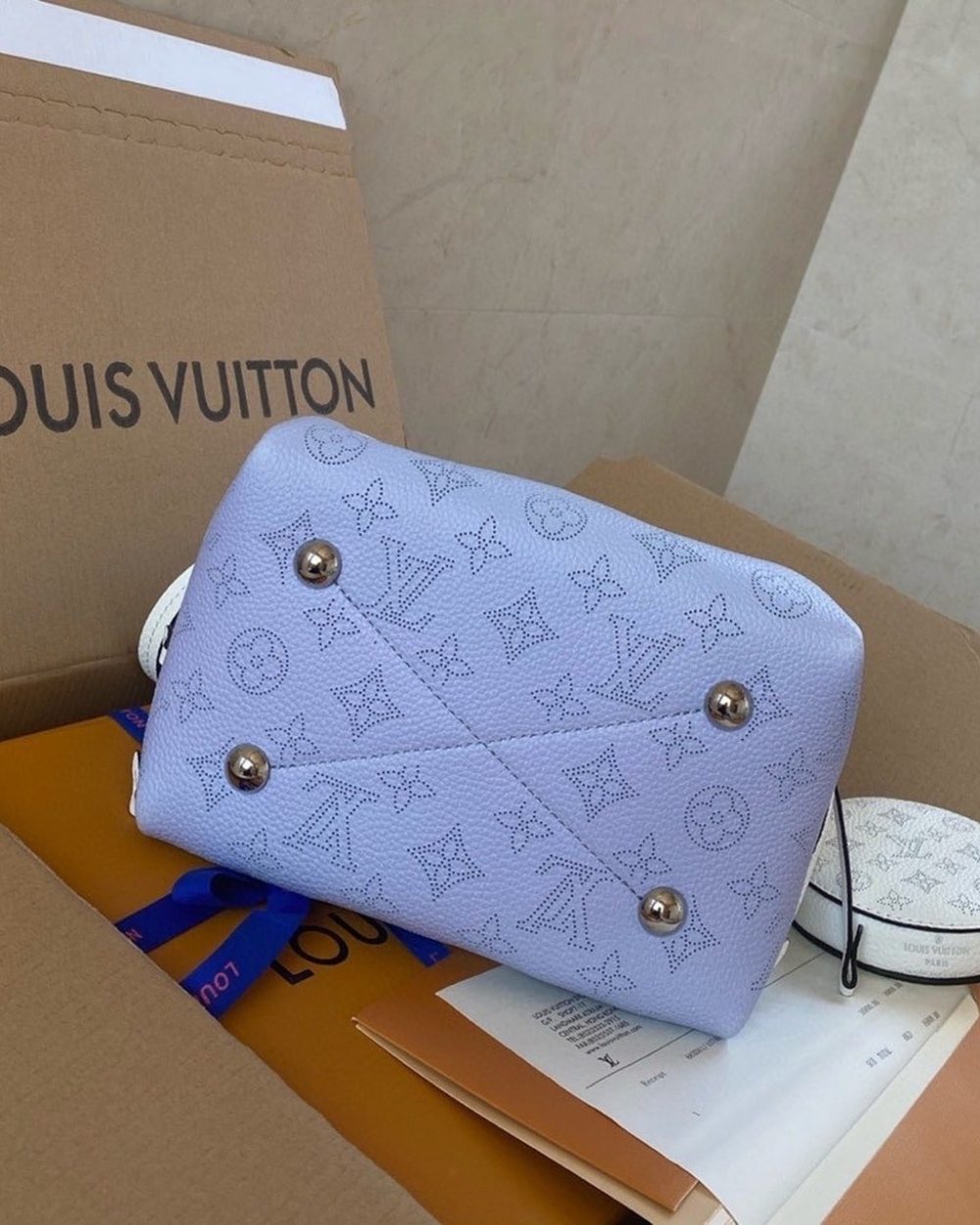 1:1 Replica Louis Vuitton LV Bella Bucket Bag Light Blue Luxury Bag For Women M57856 - 7.5in/19cm