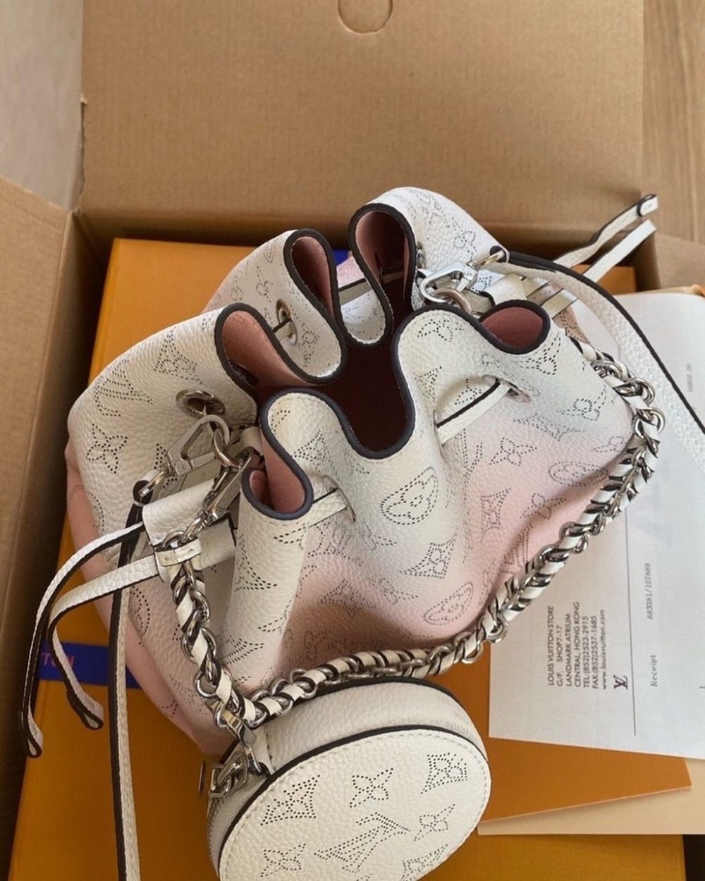 1:1 Replica Louis Vuitton LV Bella Mahina Bucket Bag Pink Luxury Bag For Women M57855 - 7.5in/19cm