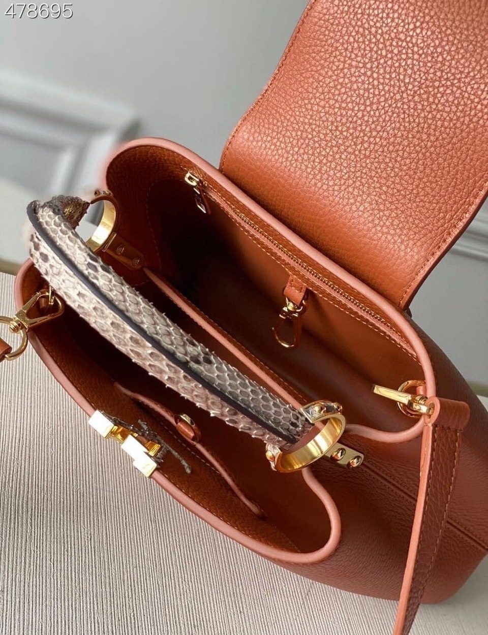 1:1 Replica Louis Vuitton LV Capucines BB Taurillon And Python Brown Luxury Bag For Women N97980 - 10.4in/27cm