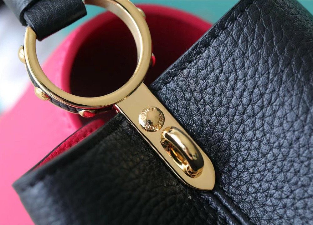 1:1 Replica Louis Vuitton LV Capucines BB Taurillon Black/ Rose Berlingot Luxury Bag For Women - 10.6in