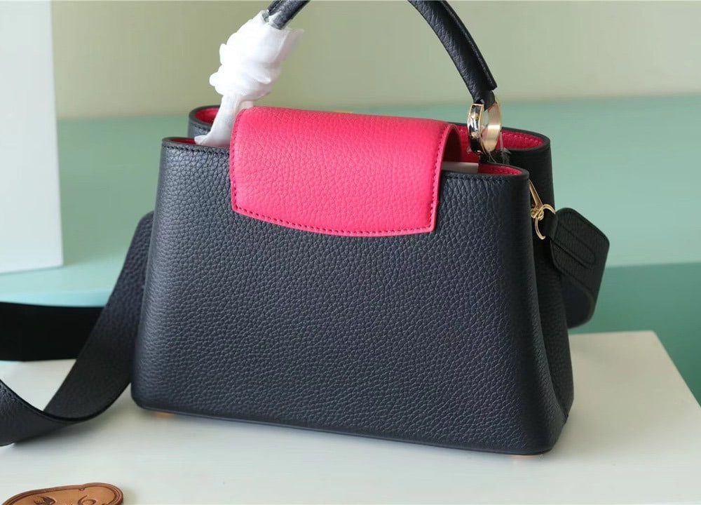 1:1 Replica Louis Vuitton LV Capucines BB Taurillon Black/ Rose Berlingot Luxury Bag For Women - 10.6in