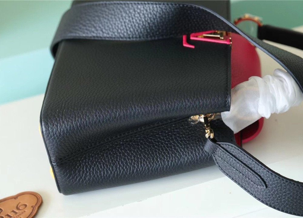 1:1 Replica Louis Vuitton LV Capucines BB Taurillon Black/ Rose Berlingot Luxury Bag For Women - 10.6in