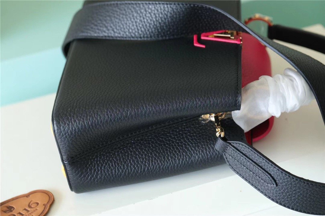 1:1 Replica Louis Vuitton LV Capucines BB Taurillon Black/ Rose Berlingot Luxury Bag For Women - 10.6in - Image 3