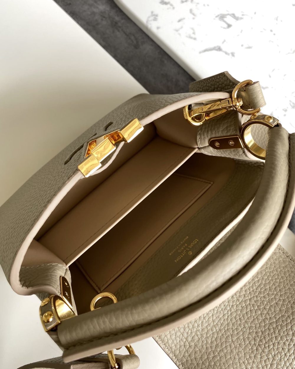 1:1 Replica Louis Vuitton LV Capucines Mini Taurillon Steeple Grey For Women Luxury Bag - 8.3in/21cm