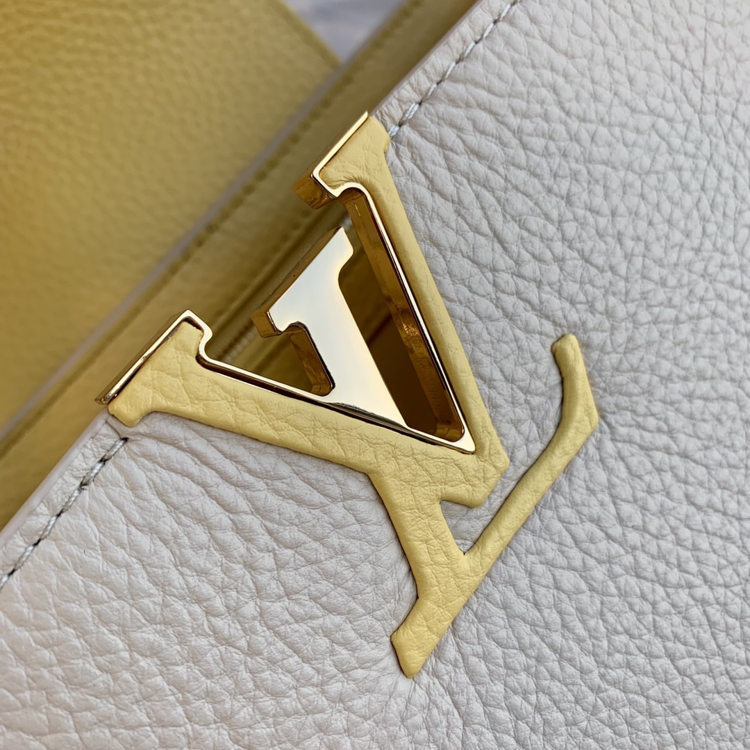 1:1 Replica Louis Vuitton LV Capucines MM Taurillon Creme Beige/ Plume Yellow Berlingot Luxury Bag For Women M59883 - 12.4in/31.5cm - Image 5