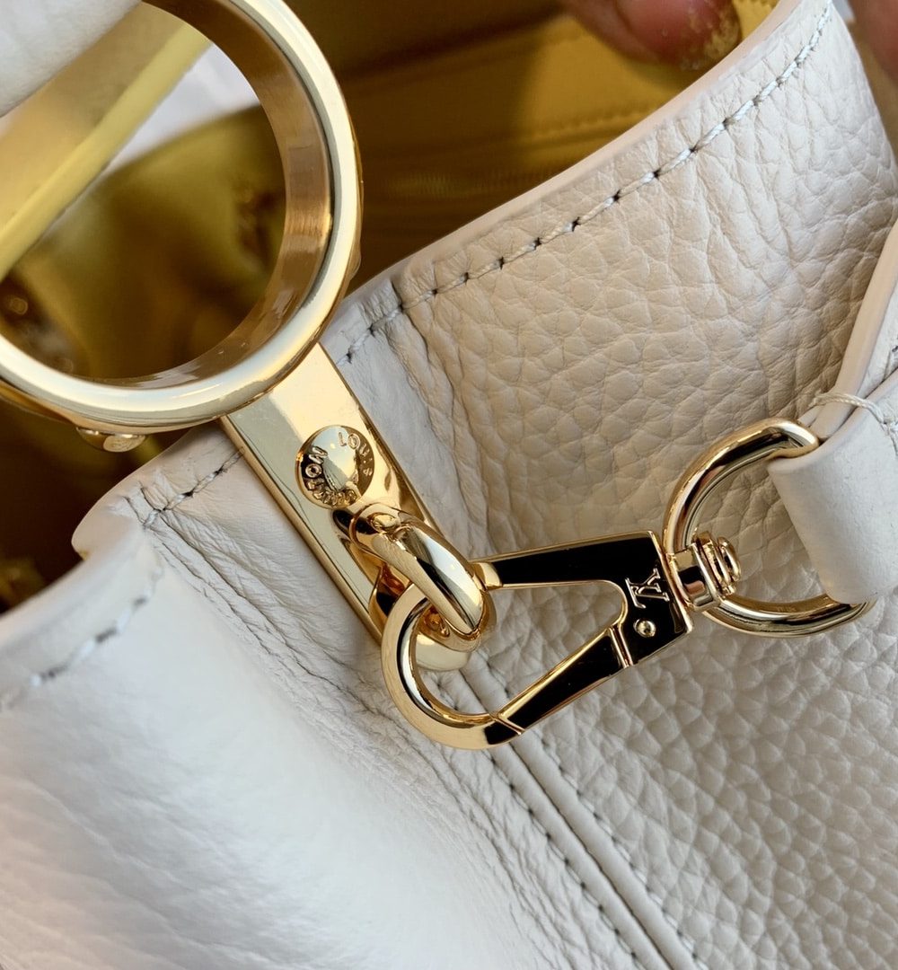 1:1 Replica Louis Vuitton LV Capucines MM Taurillon Creme Beige/ Plume Yellow Berlingot Luxury Bag For Women M59883 - 12.4in/31.5cm