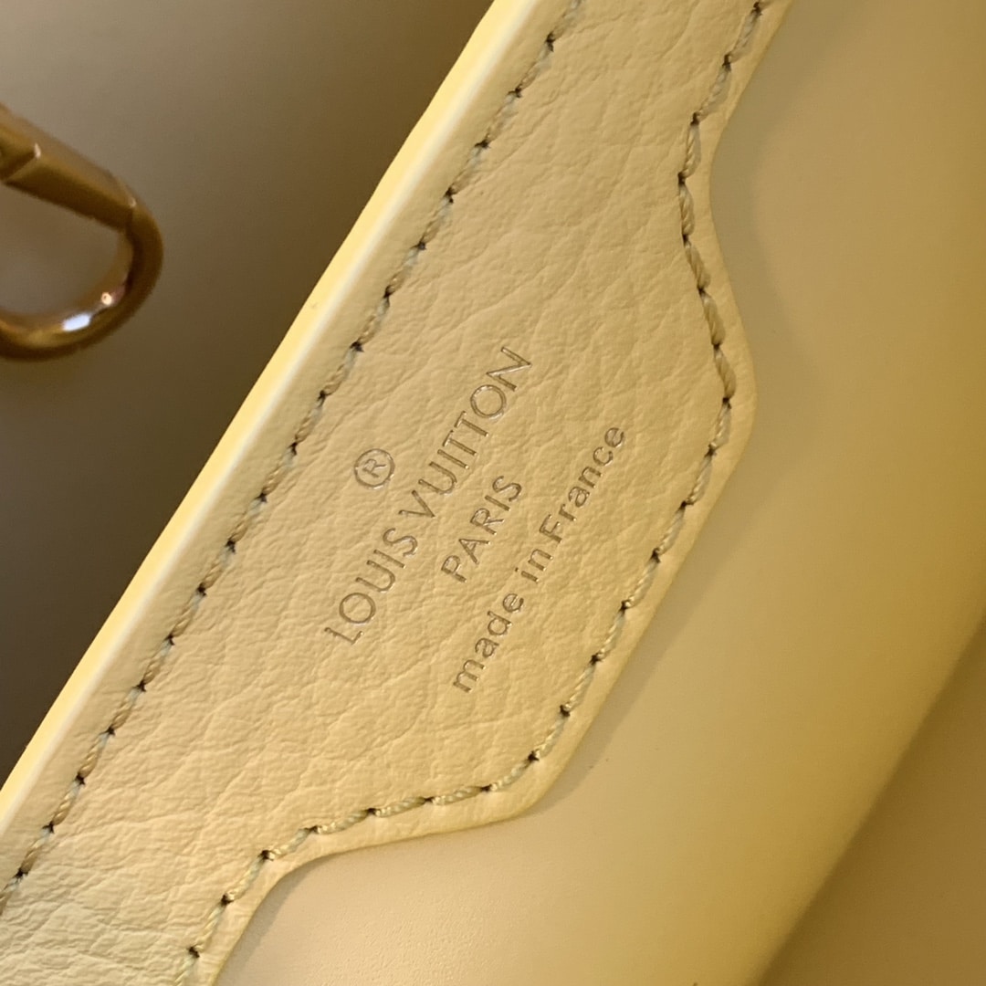 1:1 Replica Louis Vuitton LV Capucines MM Taurillon Creme Beige/ Plume Yellow Berlingot Luxury Bag For Women M59883 - 12.4in/31.5cm - Image 9