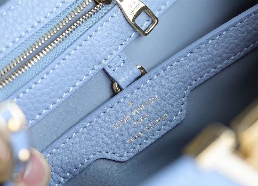 1:1 Replica Louis Vuitton LV Capucines MM Taurillon Light Blue/ Beige Luxury Bag For Women - 12.4in/31.5cm
