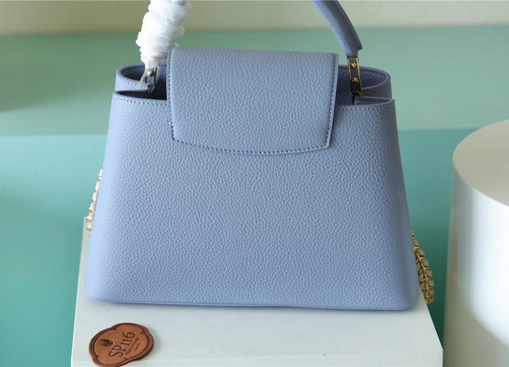 1:1 Replica Louis Vuitton LV Capucines MM Taurillon Light Blue/ Beige Luxury Bag For Women - 12.4in/31.5cm