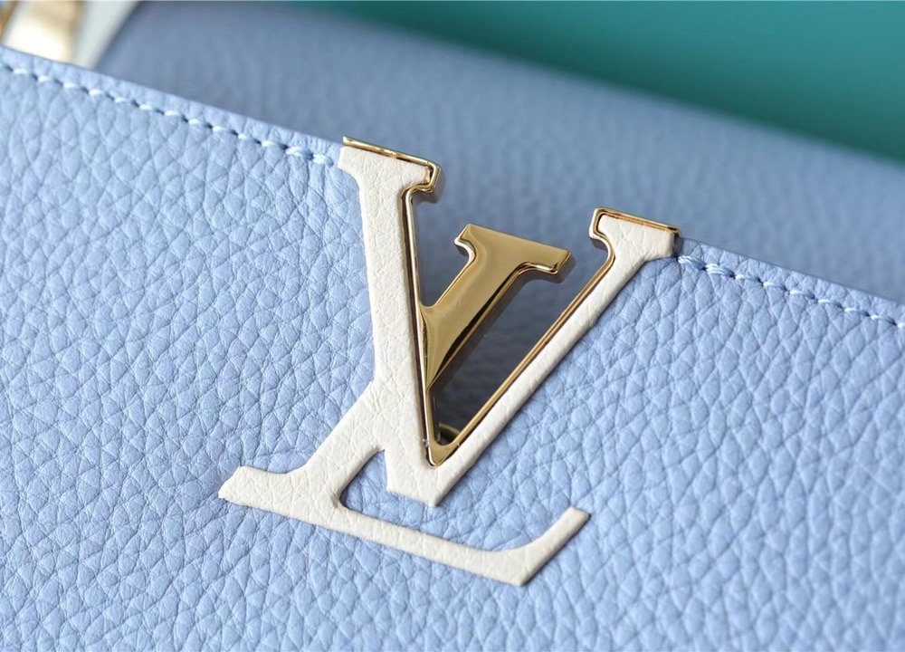 1:1 Replica Louis Vuitton LV Capucines MM Taurillon Light Blue/ Beige Luxury Bag For Women - 12.4in/31.5cm