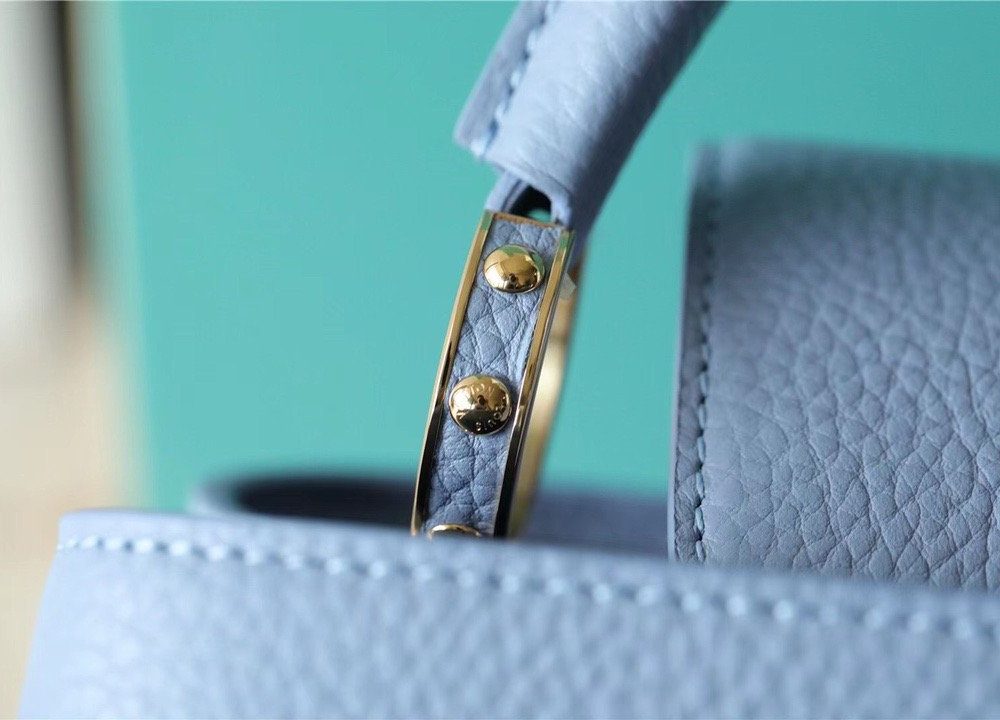 1:1 Replica Louis Vuitton LV Capucines MM Taurillon Light Blue/ Beige Luxury Bag For Women - 12.4in/31.5cm