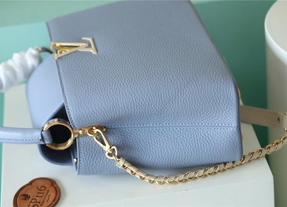 1:1 Replica Louis Vuitton LV Capucines MM Taurillon Light Blue/ Beige Luxury Bag For Women - 12.4in/31.5cm