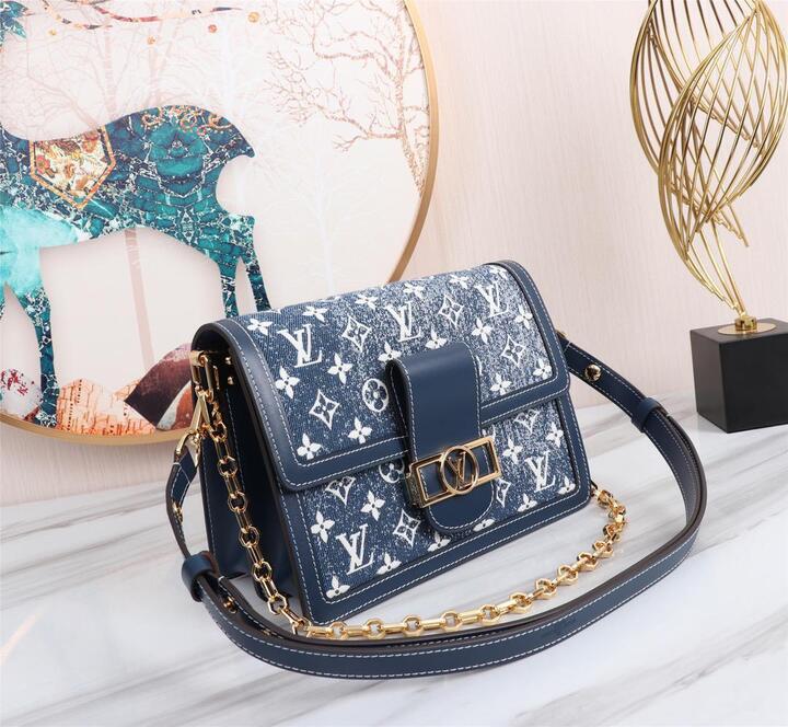 1:1 Replica Louis Vuitton LV Dauphine MM Denim Jacquard Monogram Pattern Navy Blue Luxury Bag For Women M59631 - 9.8in/25cm - Image 3