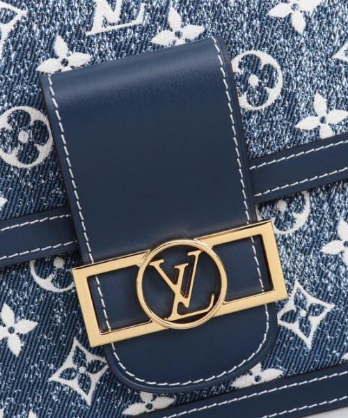 1:1 Replica Louis Vuitton LV Dauphine MM Denim Jacquard Monogram Pattern Navy Blue Luxury Bag For Women M59631 - 9.8in/25cm