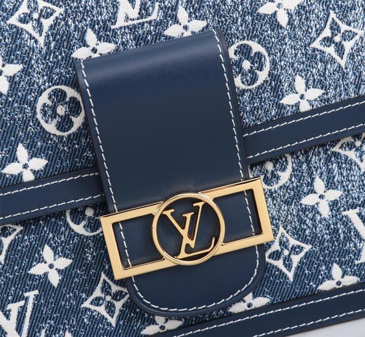 1:1 Replica Louis Vuitton LV Dauphine MM Denim Jacquard Monogram Pattern Navy Blue Luxury Bag For Women M59631 - 9.8in/25cm - Image 5