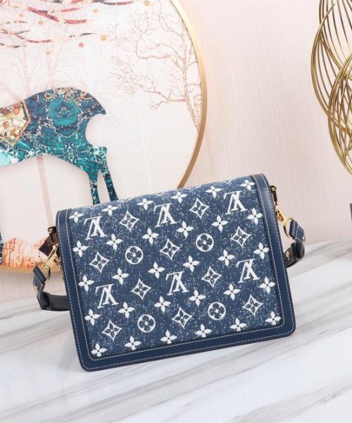 1:1 Replica Louis Vuitton LV Dauphine MM Denim Jacquard Monogram Pattern Navy Blue Luxury Bag For Women M59631 - 9.8in/25cm