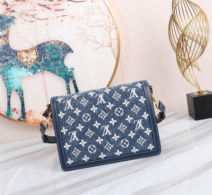 1:1 Replica Louis Vuitton LV Dauphine MM Denim Jacquard Monogram Pattern Navy Blue Luxury Bag For Women M59631 - 9.8in/25cm - Image 7