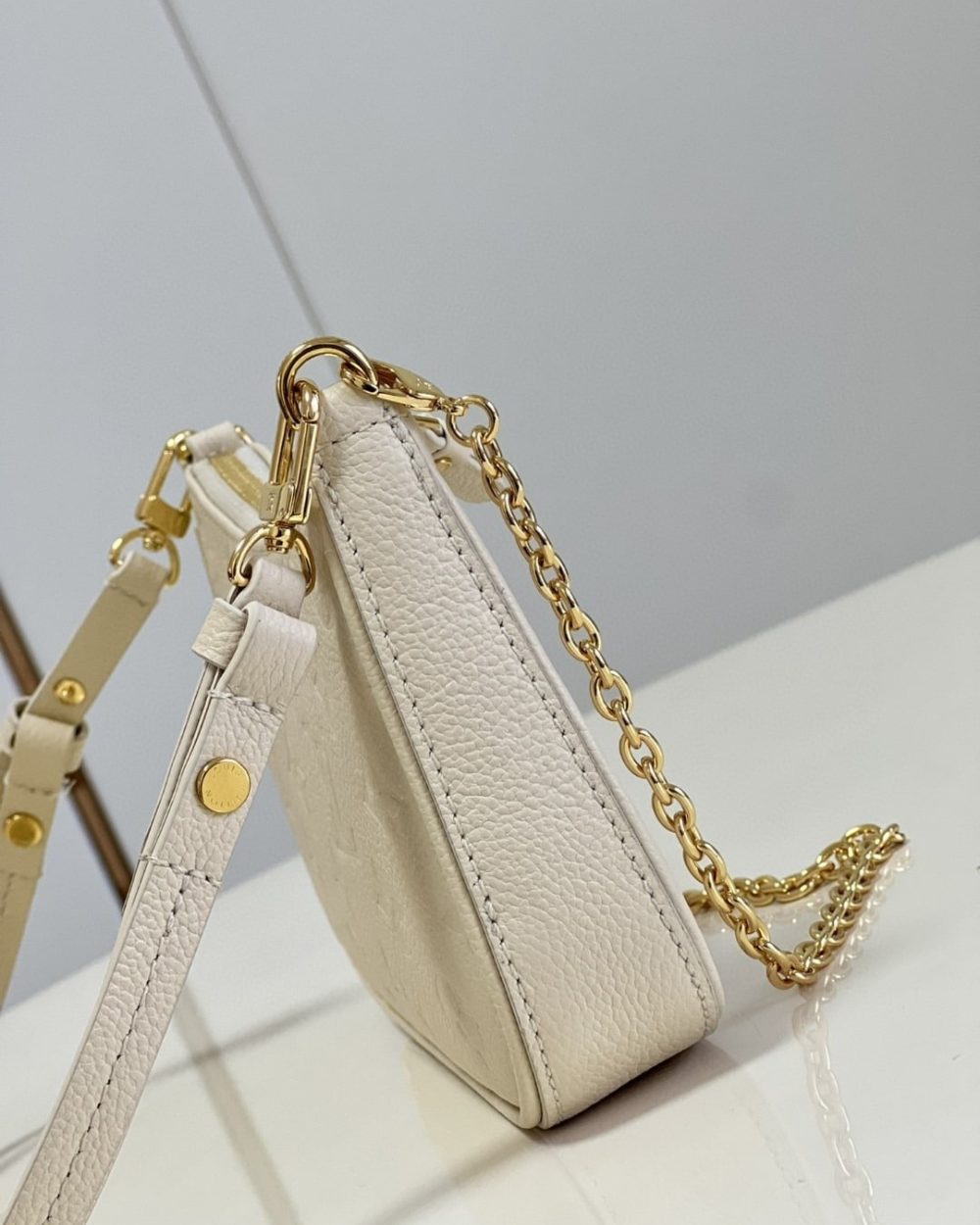 1:1 Replica Louis Vuitton LV Easy Pouch On Strap Monogram Empreinte Crème White Luxury Bag For Women M81066 - 7.5in/19cm