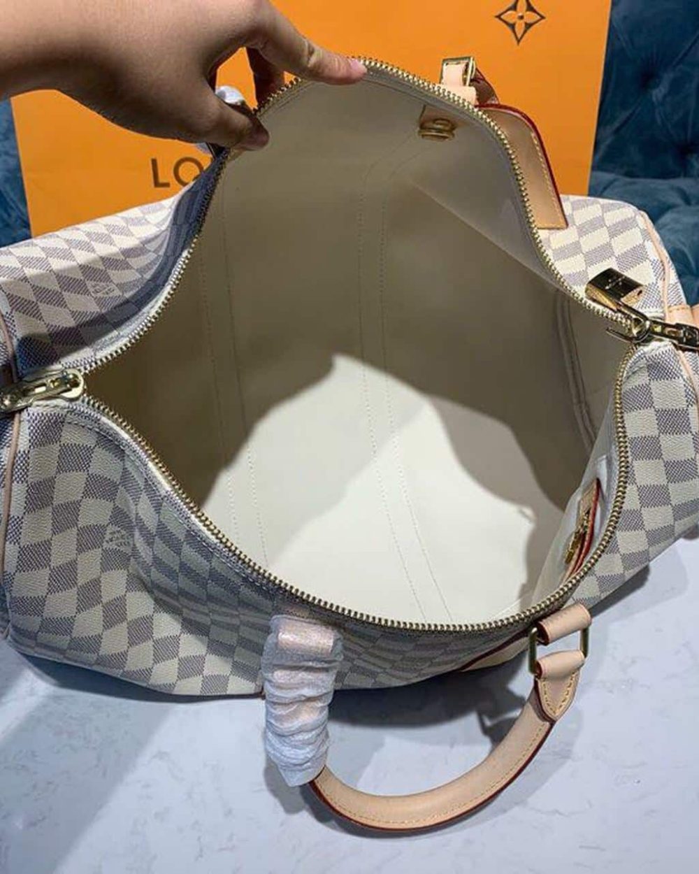 1:1 Replica Louis Vuitton LV Keepall Bandouliere 45 Damier Azur Canvas Luxury Bag For Women N41430 - 17.7in/45cm