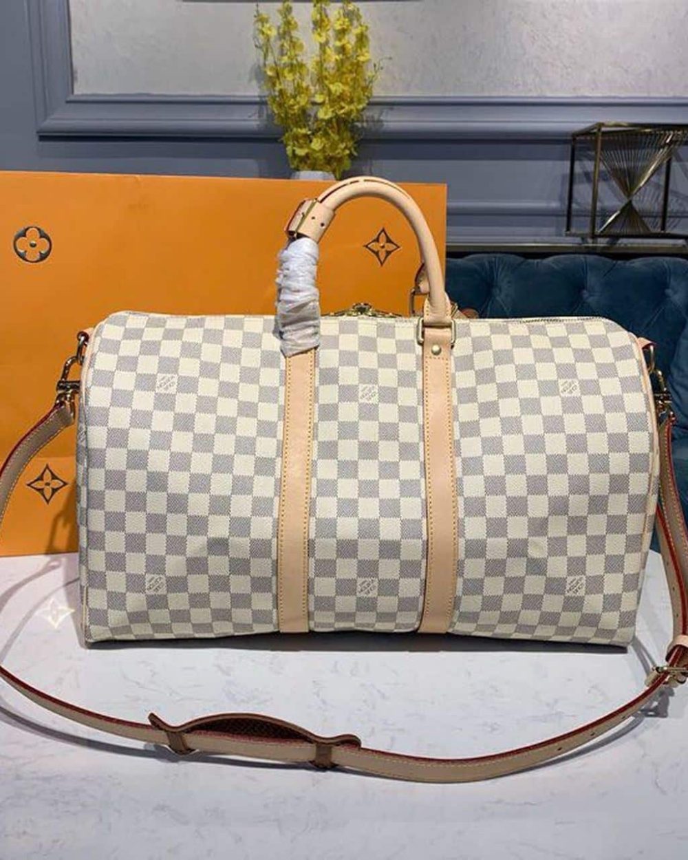 1:1 Replica Louis Vuitton LV Keepall Bandouliere 45 Damier Azur Canvas Luxury Bag For Women N41430 - 17.7in/45cm