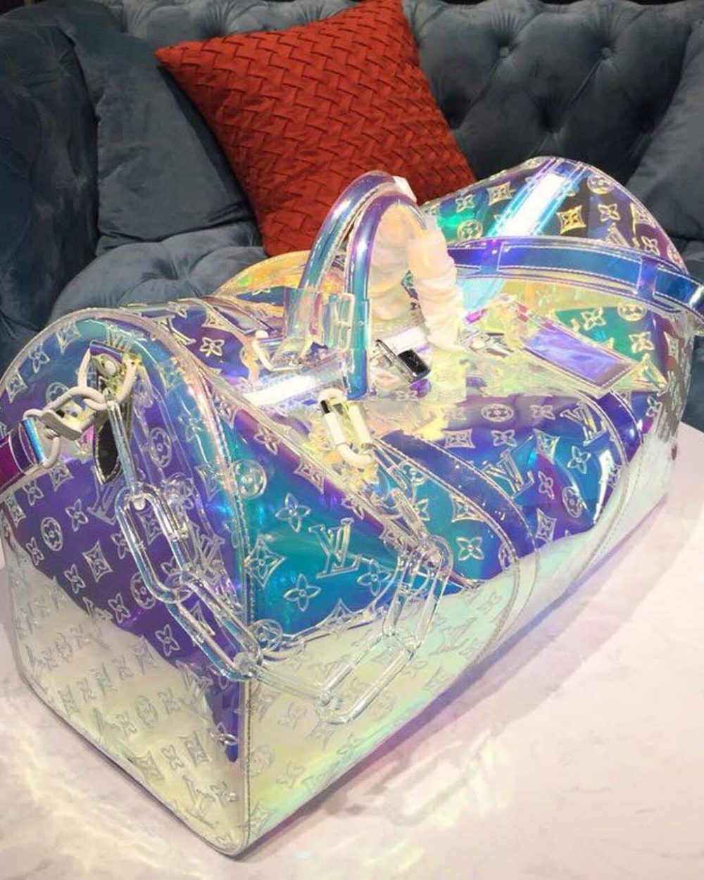 1:1 Replica Louis Vuitton LV Keepall Bandouliere 50 Monogram PVC Iridescent Prism By Virgil Abloh Unique Bag For Men M53271 - 19.7in/50cm