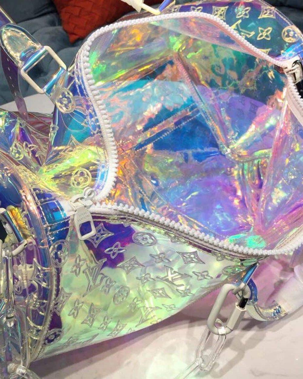 1:1 Replica Louis Vuitton LV Keepall Bandouliere 50 Monogram PVC Iridescent Prism By Virgil Abloh Unique Bag For Men M53271 - 19.7in/50cm