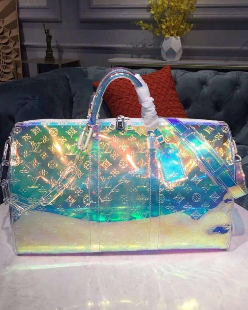 1:1 Replica Louis Vuitton LV Keepall Bandouliere 50 Monogram PVC Iridescent Prism By Virgil Abloh Unique Bag For Men M53271 - 19.7in/50cm
