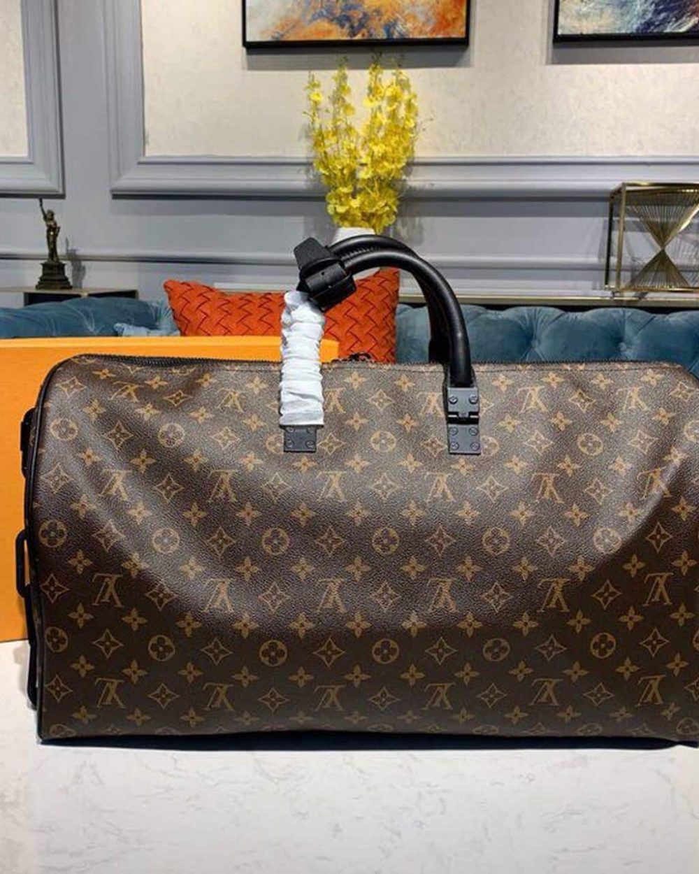 1:1 Replica Louis Vuitton LV Keepall Bandouliere 50 Monogram Solar Ray Canvas Black/Orange By Virgil Abloh Unique Bag For Men M44471 - 19.7in/50cm