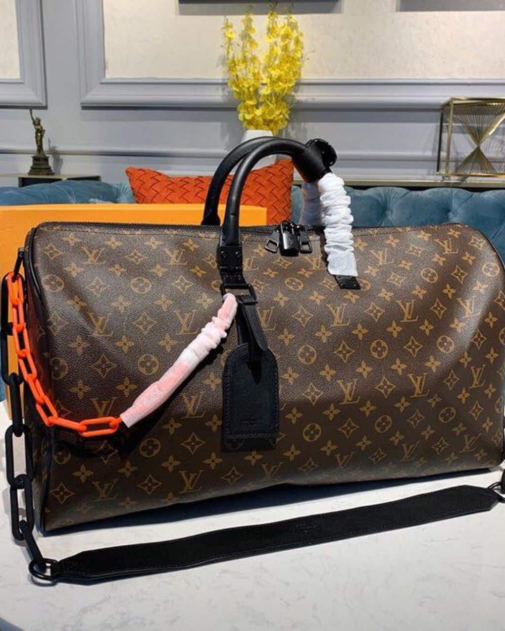 1:1 Replica Louis Vuitton LV Keepall Bandouliere 50 Monogram Solar Ray Canvas Black/Orange By Virgil Abloh Unique Bag For Men M44471 - 19.7in/50cm