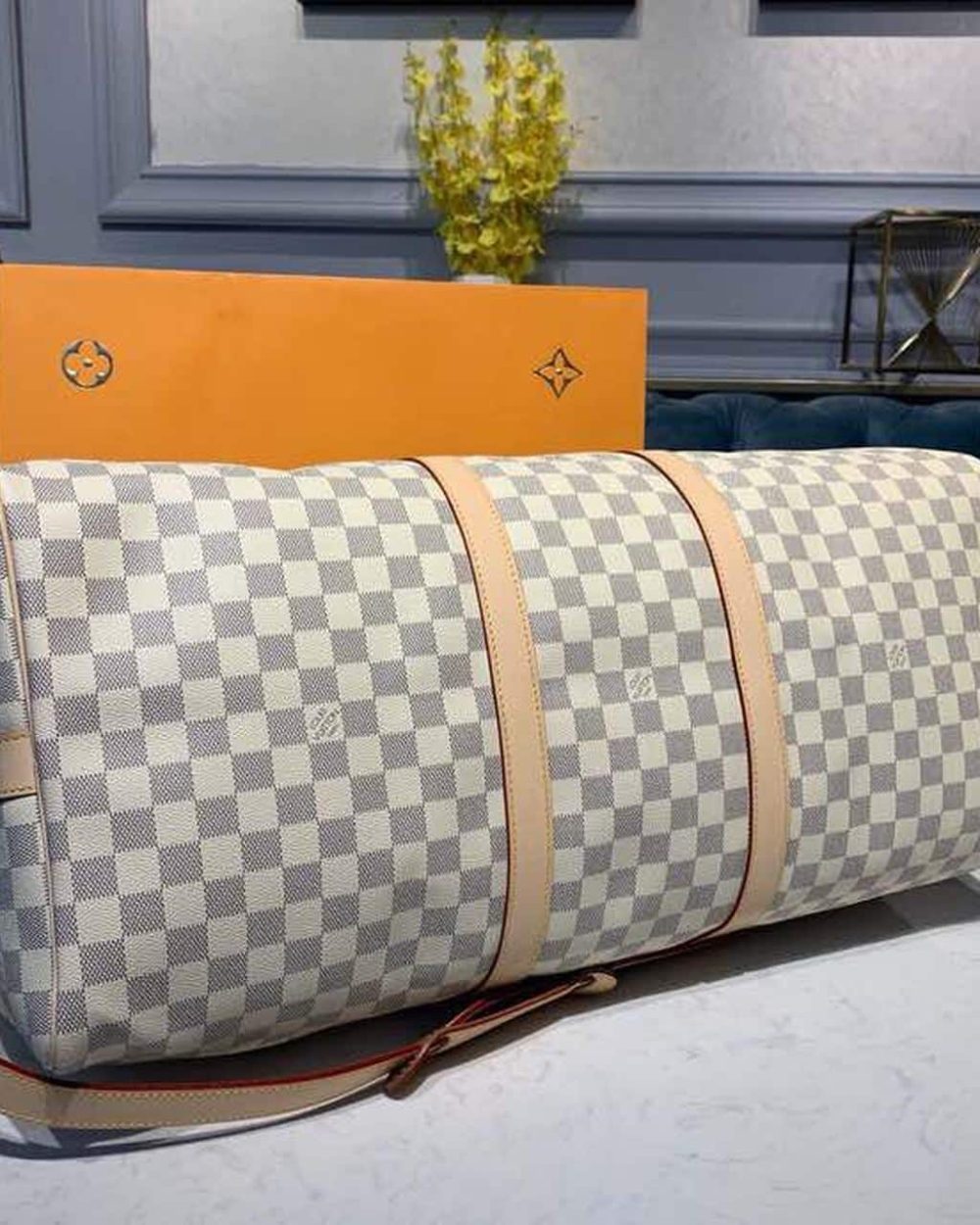 1:1 Replica Louis Vuitton LV Keepall Bandouliere 55 Damier Azur Canvas Luxury Bag For Women N41429 - 21.7in/55cm