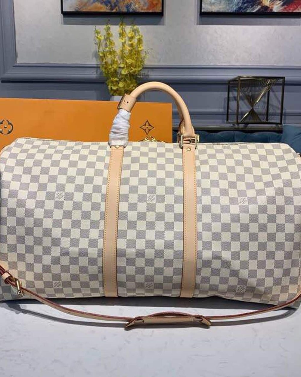 1:1 Replica Louis Vuitton LV Keepall Bandouliere 55 Damier Azur Canvas Luxury Bag For Women N41429 - 21.7in/55cm