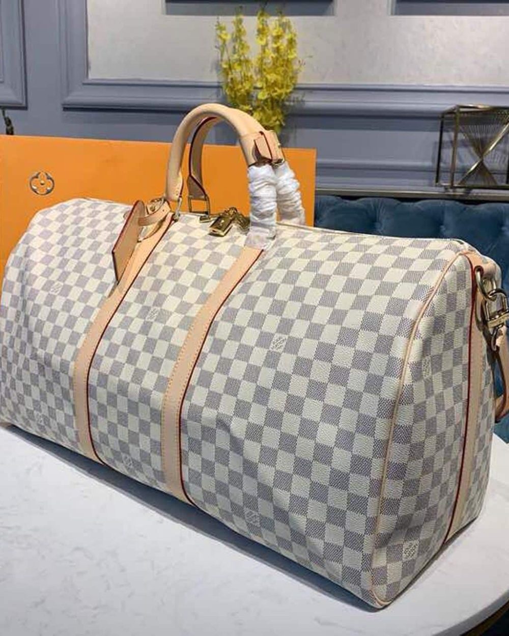 1:1 Replica Louis Vuitton LV Keepall Bandouliere 55 Damier Azur Canvas Luxury Bag For Women N41429 - 21.7in/55cm