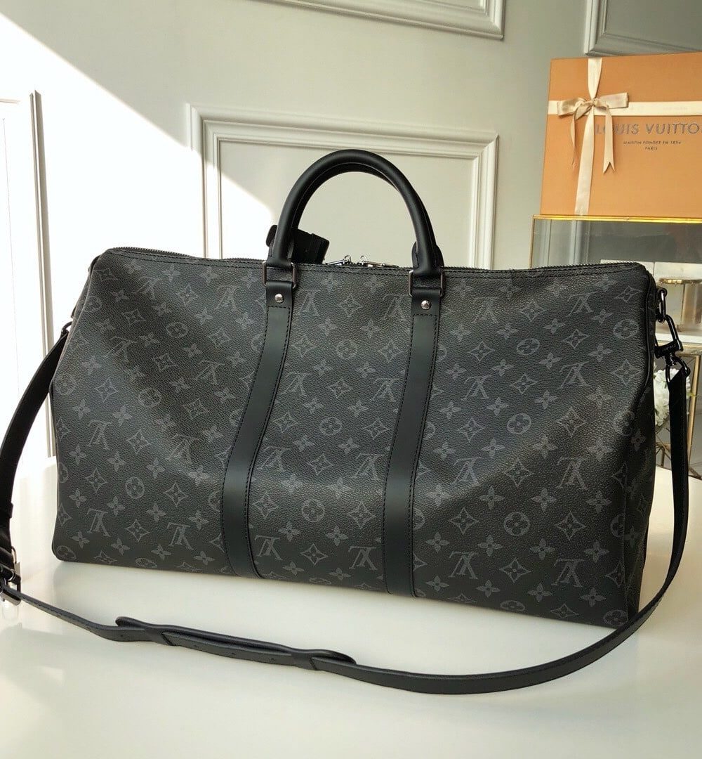1:1 Replica Louis Vuitton LV Keepall Bandouliere 55 Monogram Eclipse Canvas Unique Bag For Men M40605 - 21.7in/55cm