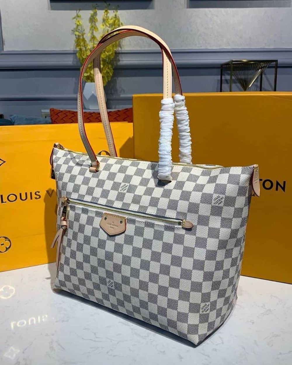 1:1 Replica Louis Vuitton LV Lena MM Damier Azur Canvas Luxury Bag For Women N44040 - 13in/33cm