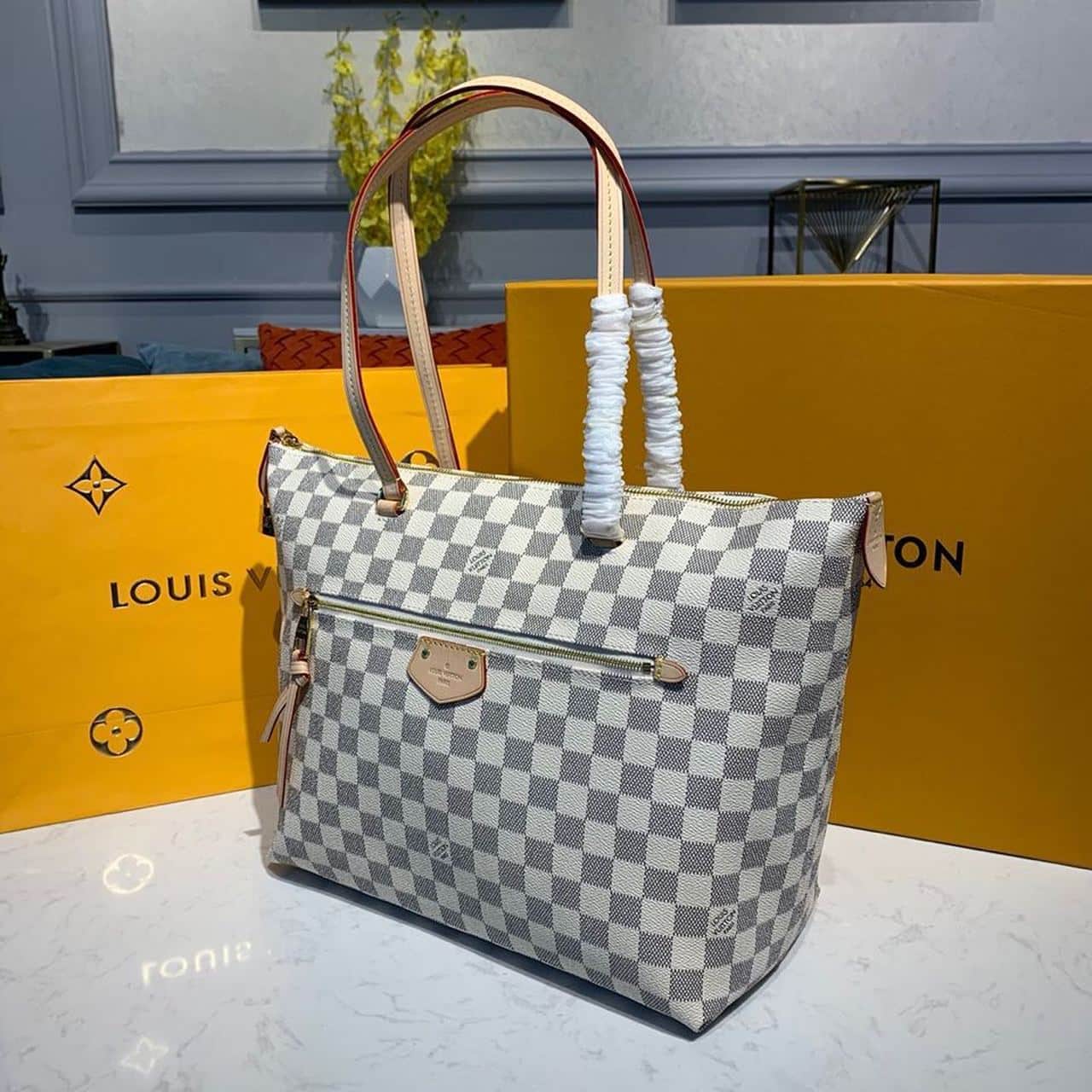 1:1 Replica Louis Vuitton LV Lena MM Damier Azur Canvas Luxury Bag For Women N44040 - 13in/33cm - Image 3